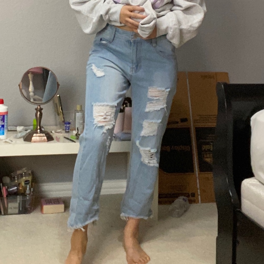 mid-rise ripped flare jeans